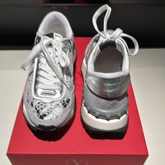 BRAND NEW never worn silver Valentino lace sneakers, size 6 1/2! - Picture 2 of 7